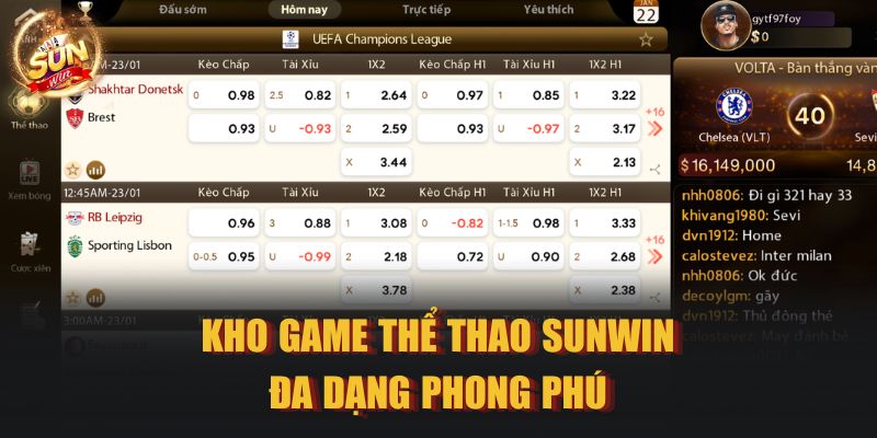 Kho game thể thao SUNWIN đa dạng phong phú